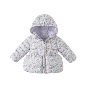 Floral Print Kids Girl Warm Hooded Outerwear