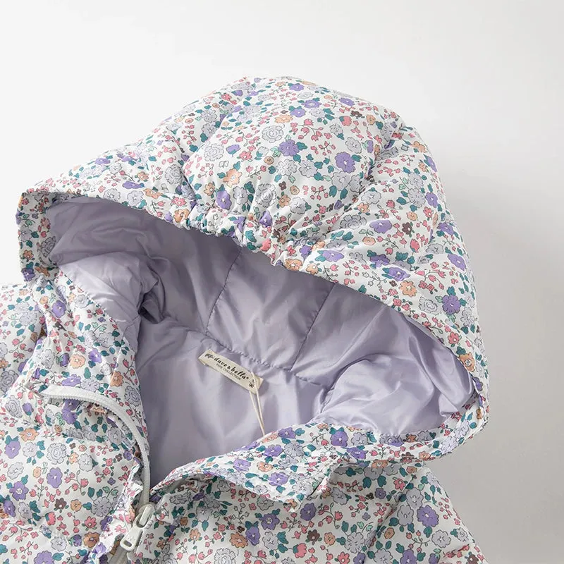 Floral Print Kids Girl Warm Hooded Outerwear
