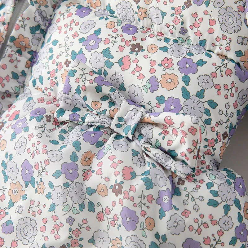 Floral Print Kids Girl Warm Hooded Outerwear