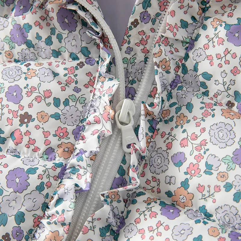 Floral Print Kids Girl Warm Hooded Outerwear