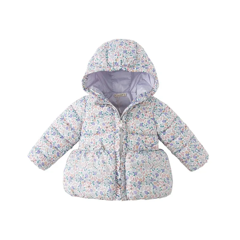 Floral Print Kids Girl Warm Hooded Outerwear