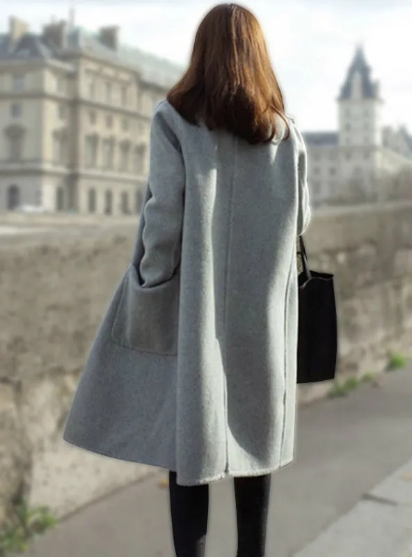 Jackets Warm Cotton Padded Wool Blends Solid Oversized