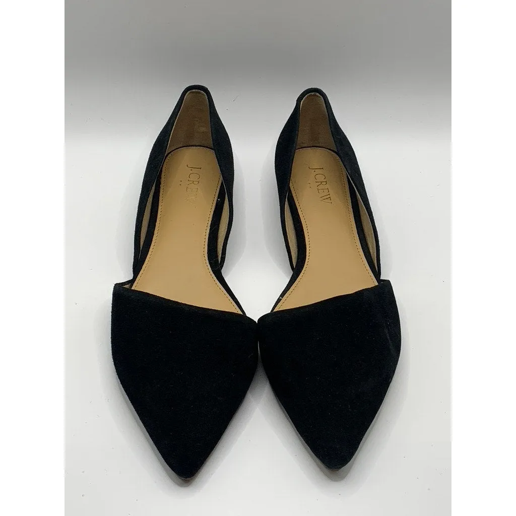 J.CREW FACTORY Women's Black Suede Leather Zoe D'Orsay Pointed-Toe Flats SZ 8.5