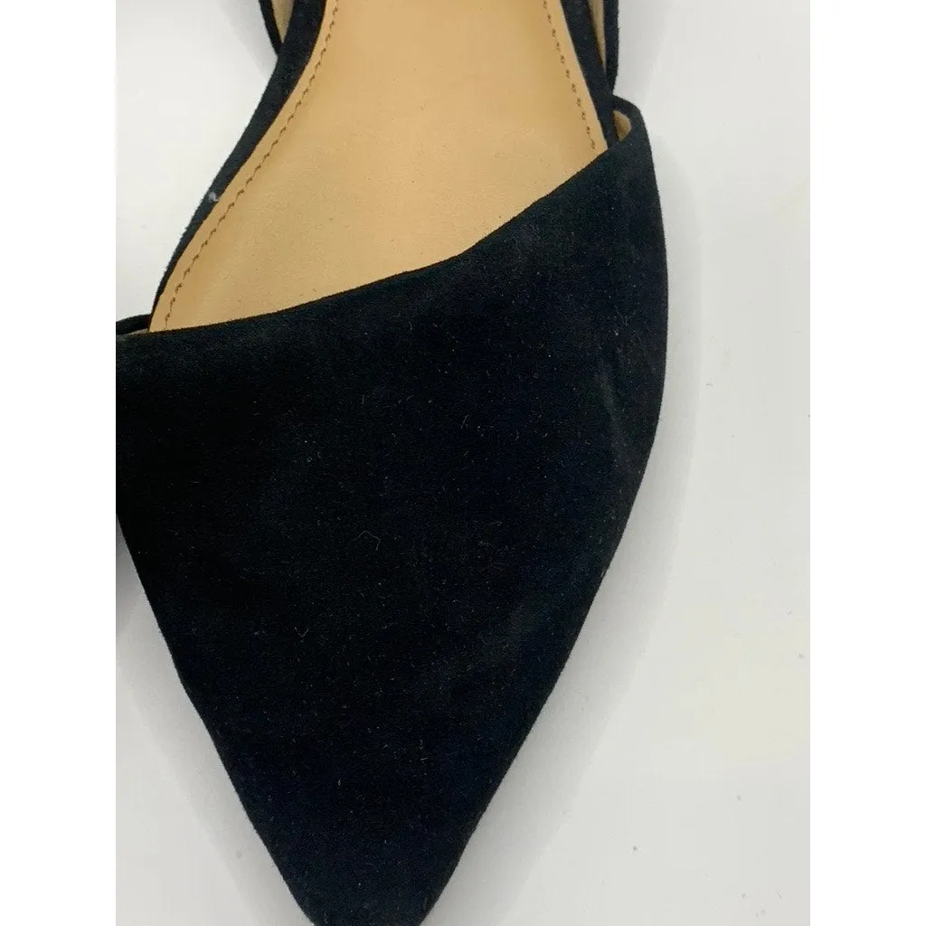 J.CREW FACTORY Women's Black Suede Leather Zoe D'Orsay Pointed-Toe Flats SZ 8.5