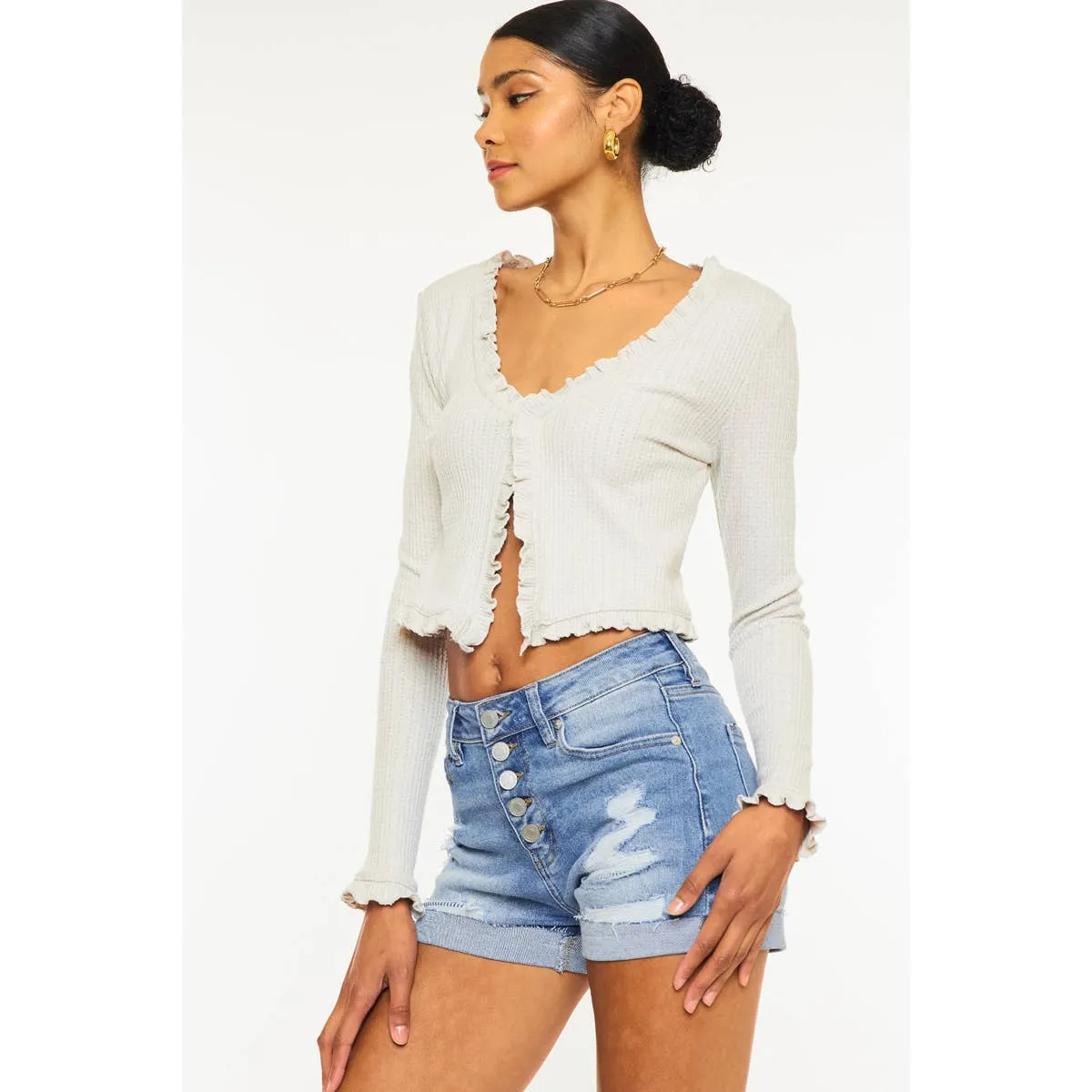 KanCan Light Demin Button Fly Shorts