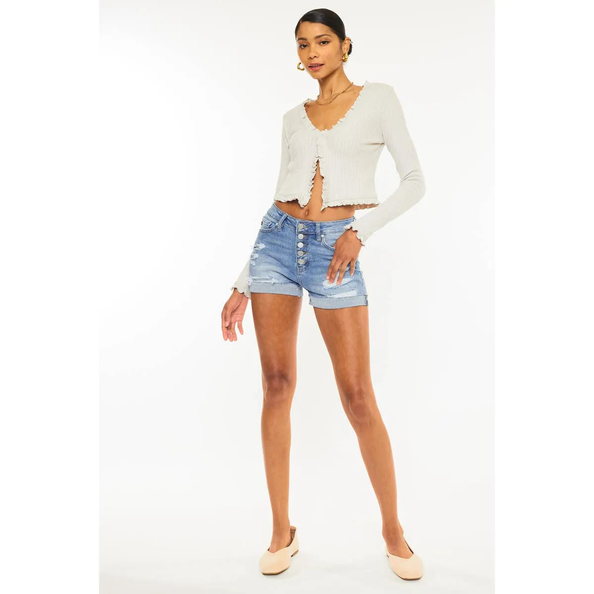 KanCan Light Demin Button Fly Shorts