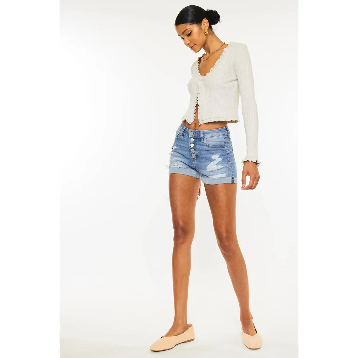 KanCan Light Demin Button Fly Shorts
