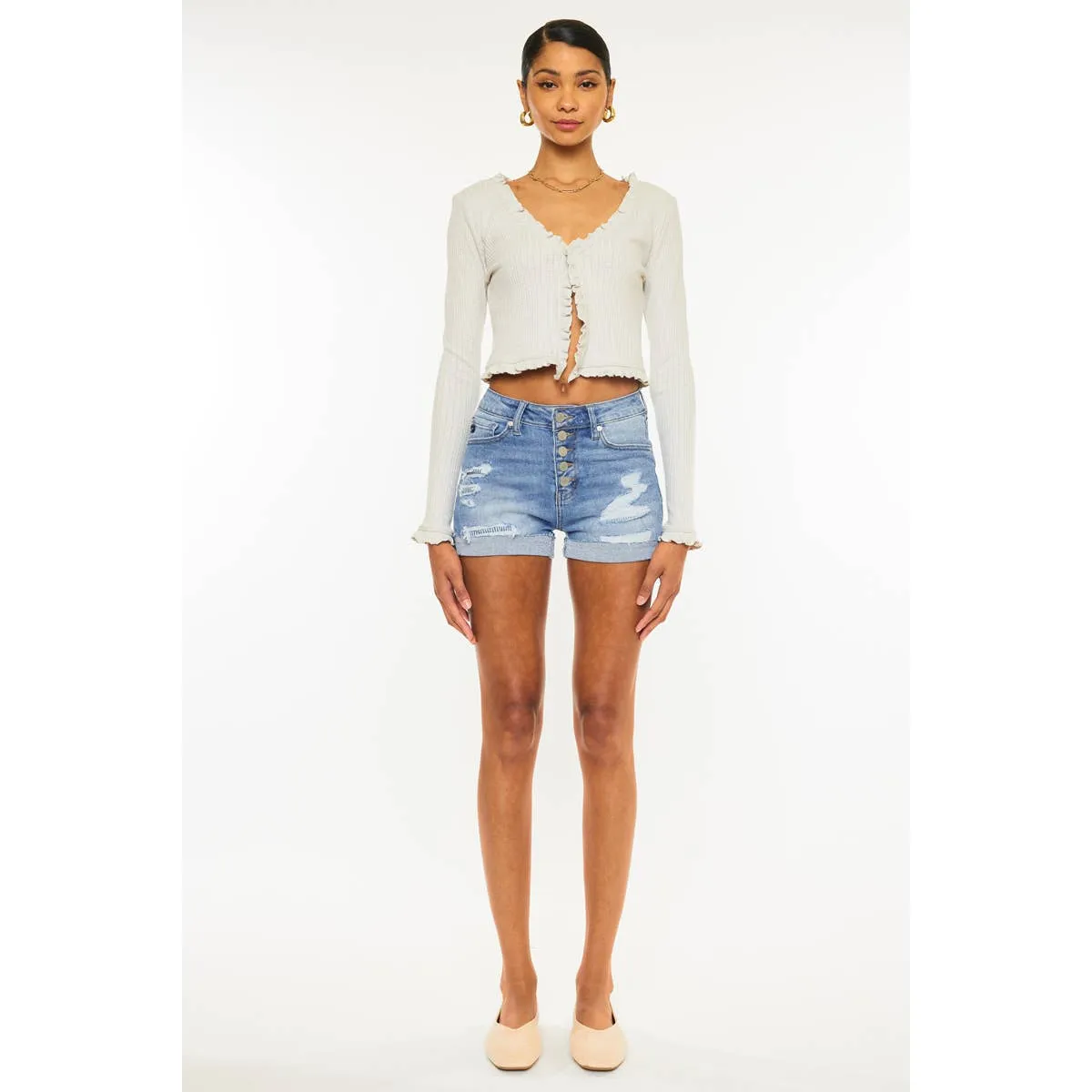 KanCan Light Demin Button Fly Shorts