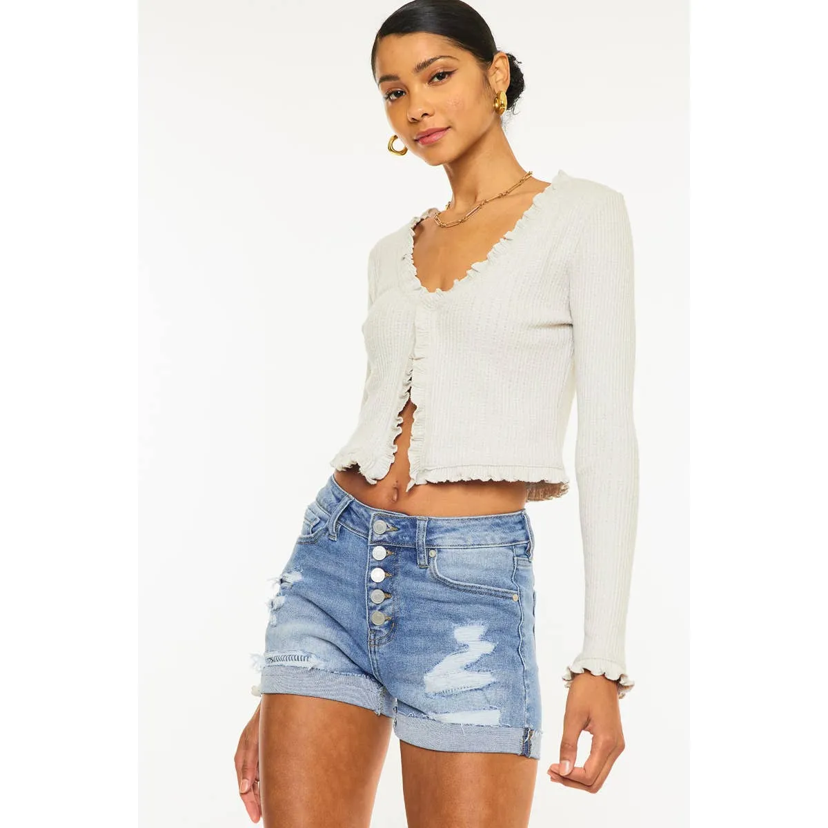 KanCan Light Demin Button Fly Shorts