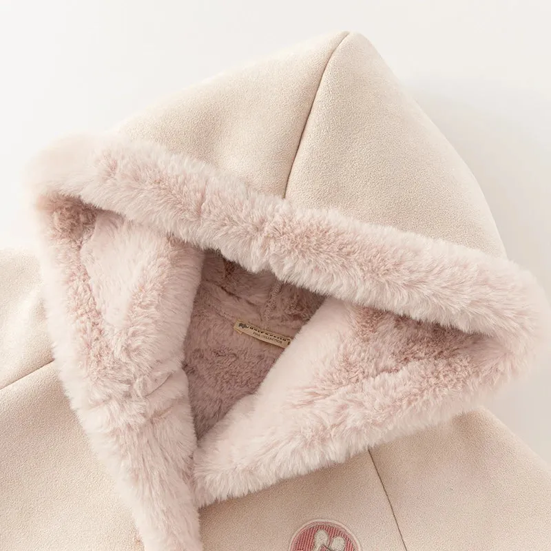 Kids Girls Boys Warm Fur Hooded Cowboy Winter Outerwear