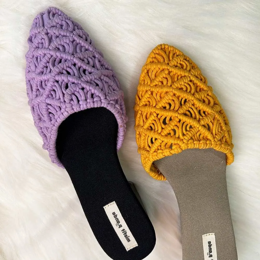 Lavender Mules for Women | Handcrafted Macrame | Block Heel
