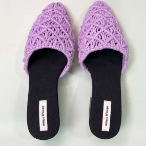 Lavender Mules for Women | Handcrafted Macrame | Block Heel