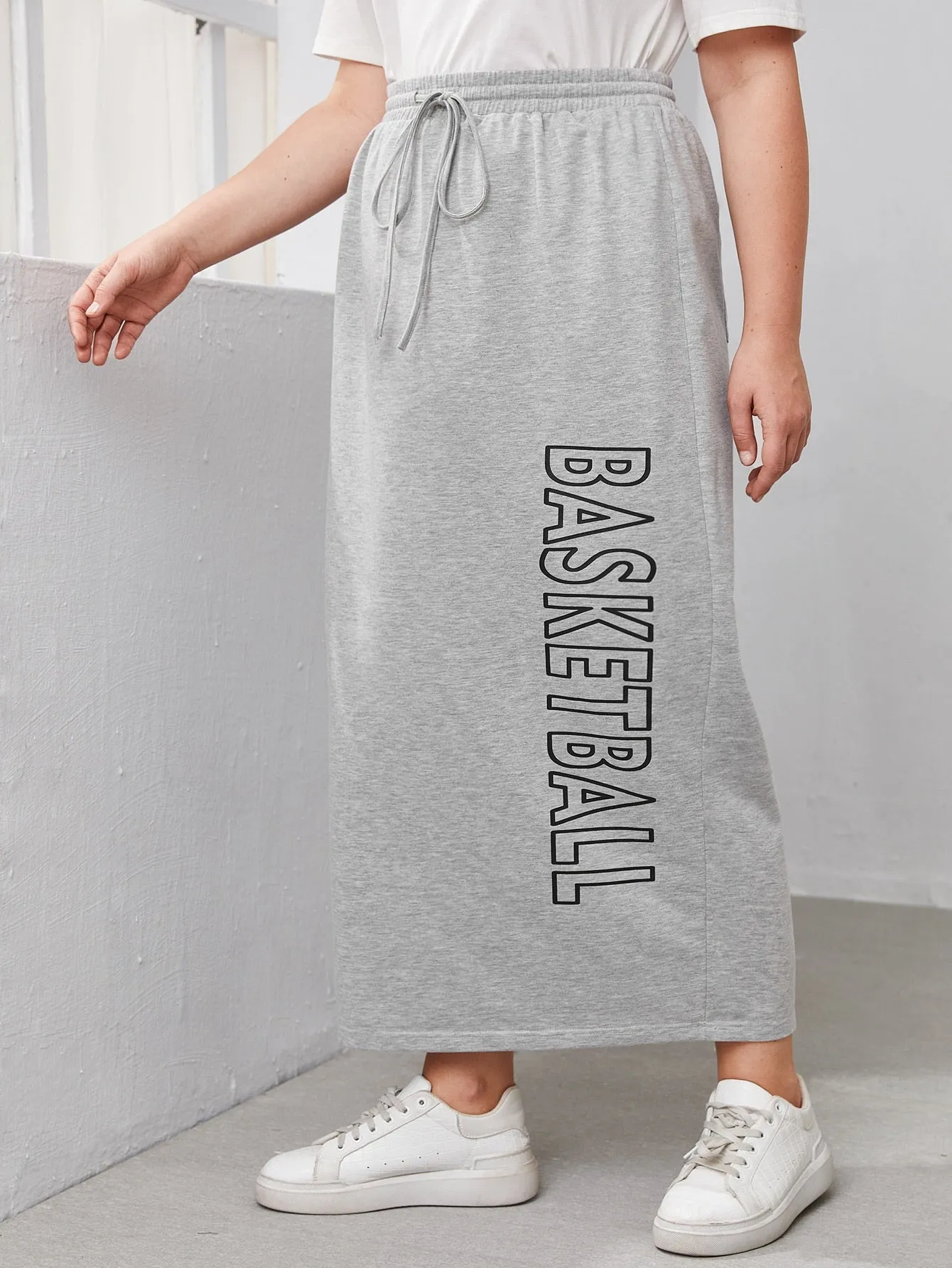 Letter Pocket Maxi Plus Size Skirt