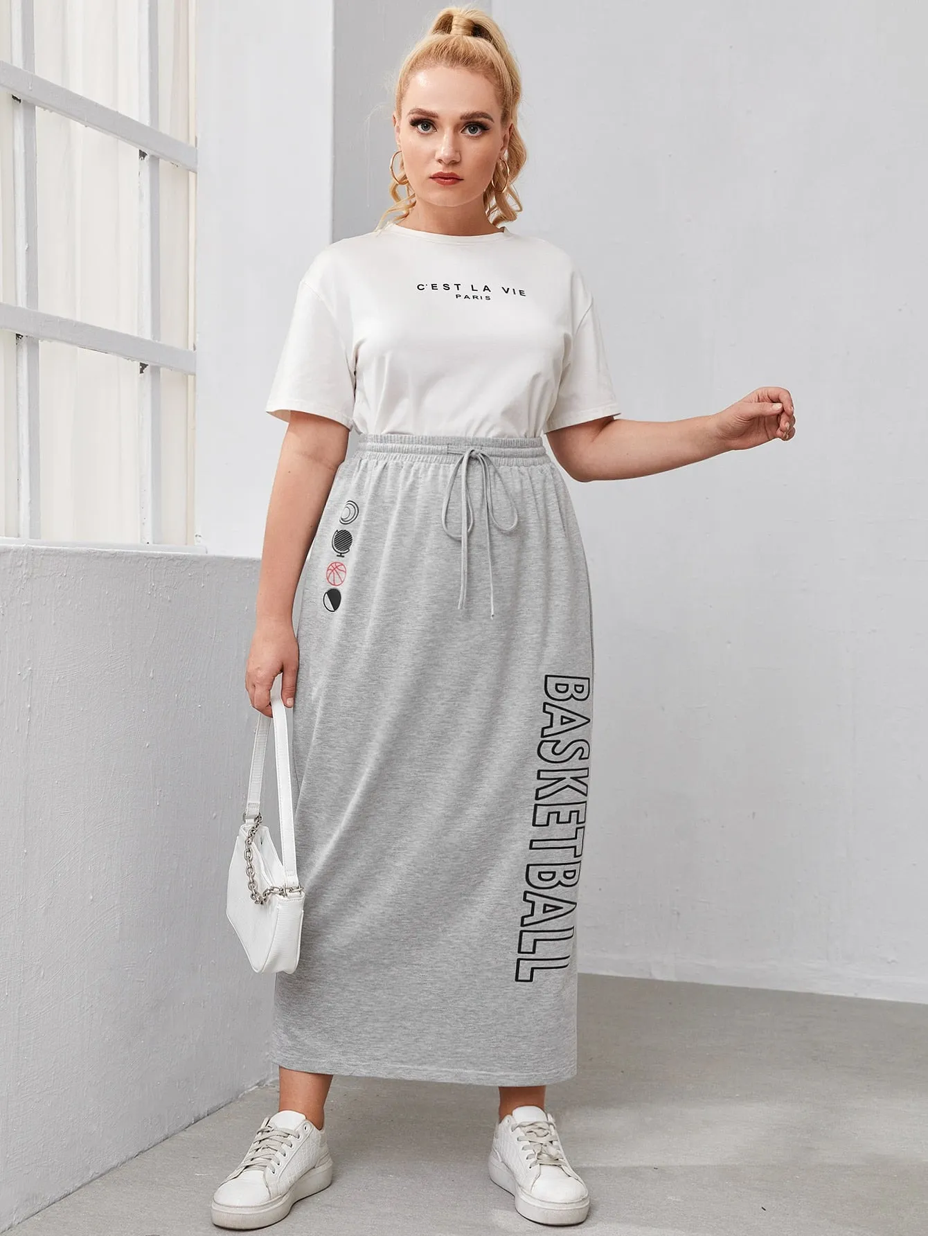 Letter Pocket Maxi Plus Size Skirt