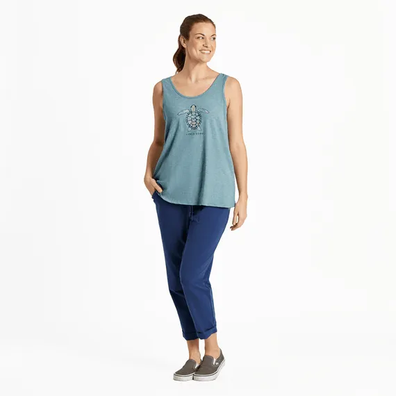 Life is Good Women's Joy Turtle Textured Slub Tank (Smoky Blue)