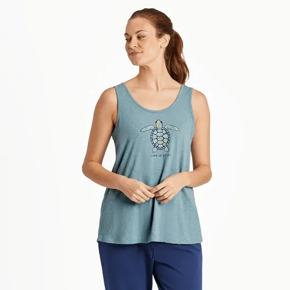Life is Good Women's Joy Turtle Textured Slub Tank (Smoky Blue)