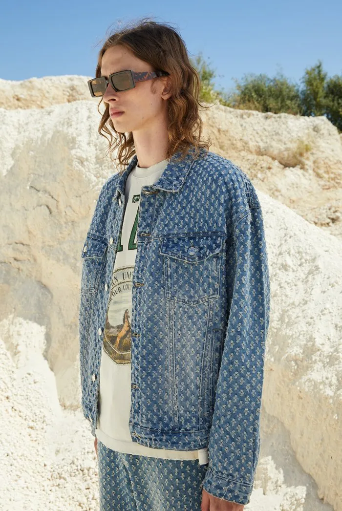 Light Blue Pulled Distressed Western Denim Jacket