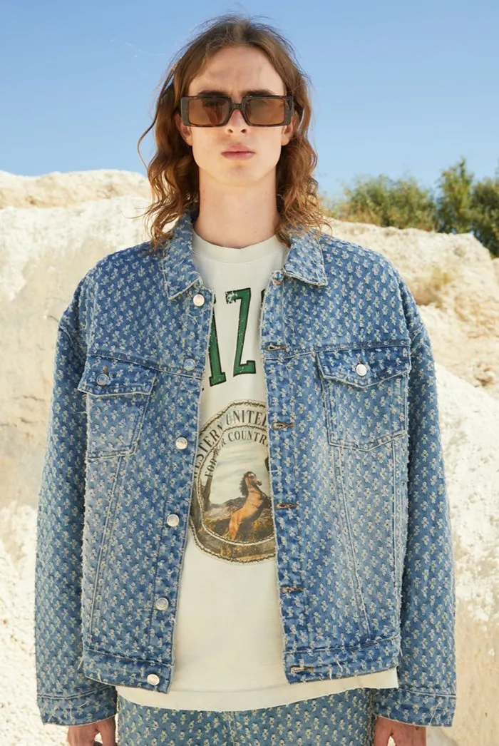 Light Blue Pulled Distressed Western Denim Jacket