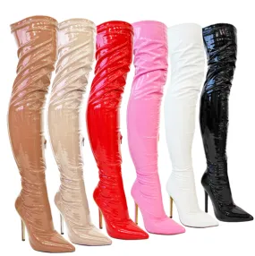 Liliana Gisele-7A Over the Knee Thigh High Shiny Patent Boots