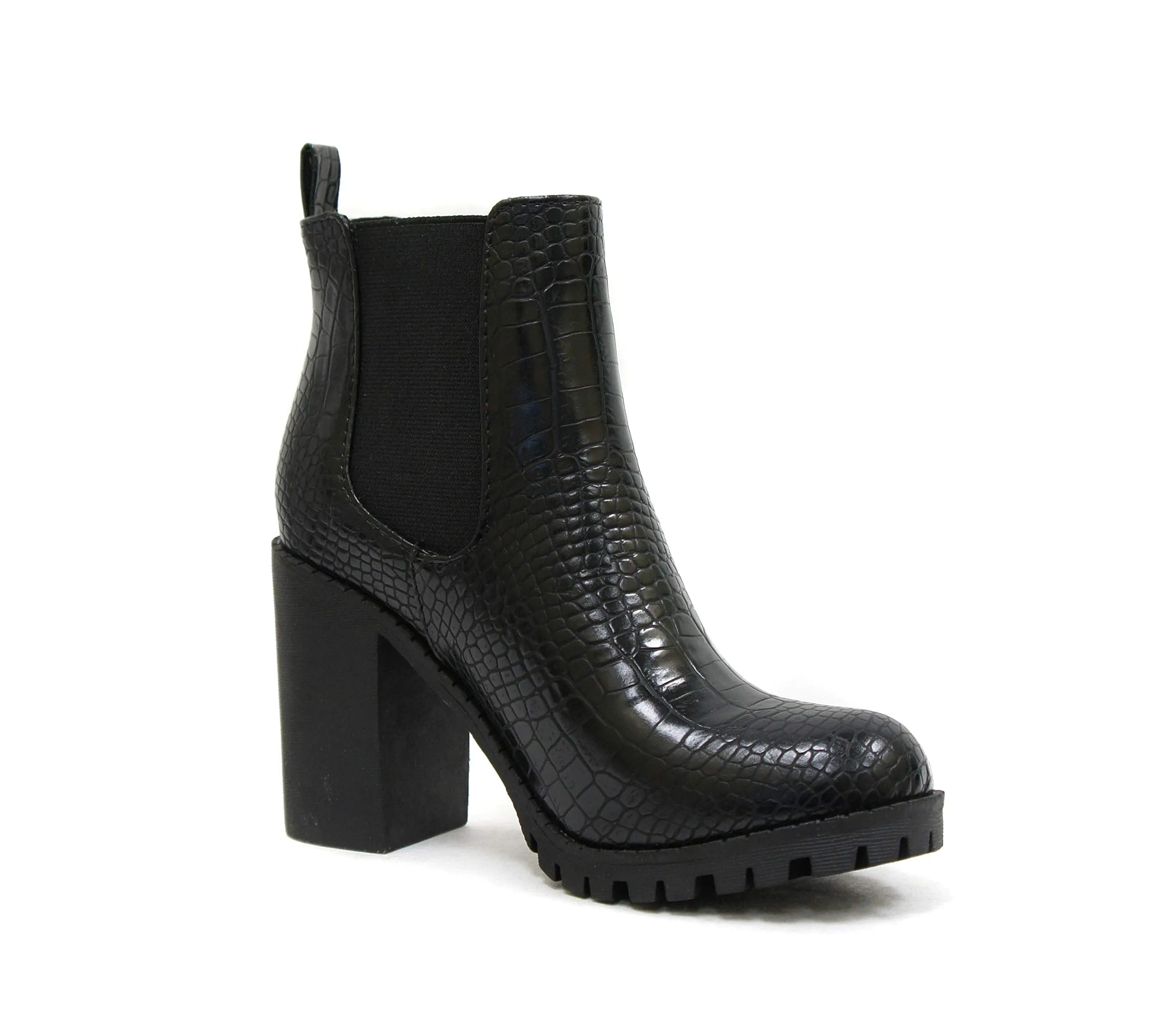 Luxemoda Glove - Ankle Boot w/Lug Sole Elastic Gore and Chunky Block Heel