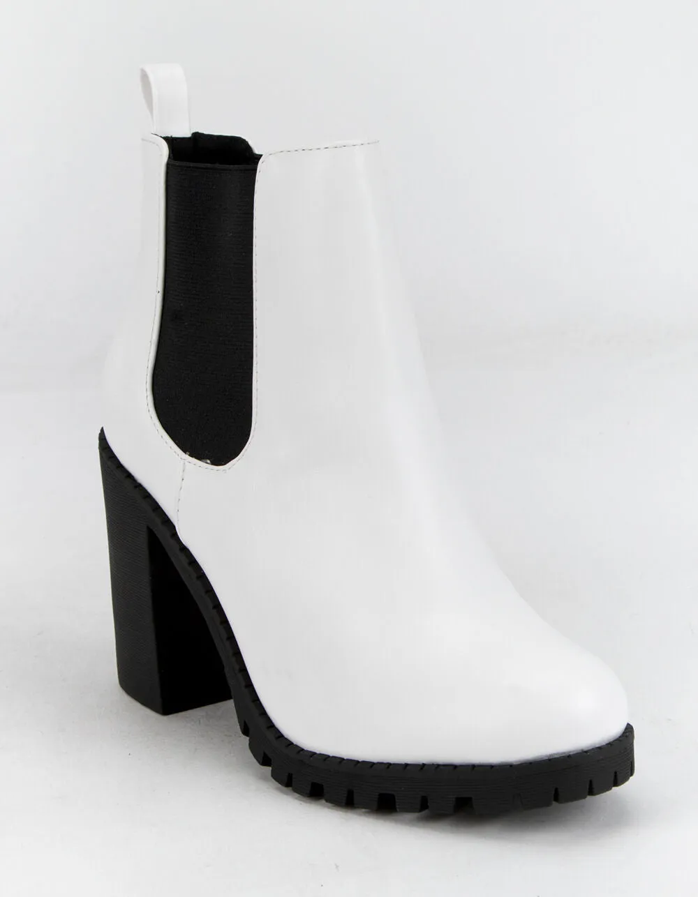 Luxemoda Glove White Chelsea Ankle Boot w/Lug Sole Elastic Gore Chunky Heel (8)
