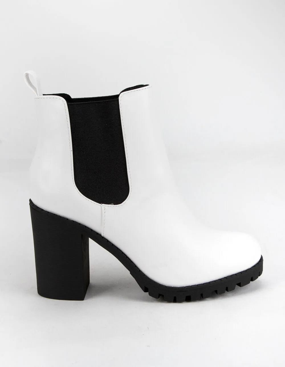 Luxemoda Glove White Chelsea Ankle Boot w/Lug Sole Elastic Gore Chunky Heel (8)
