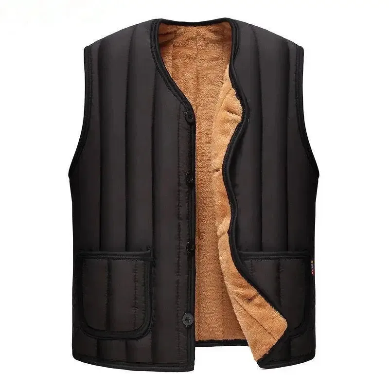 Men's Black Fleece Vest Winter Sleeveless Outerwear Warm Fleece Liner Vests Plus Size 2Xl 3Xl 4Xl Soft Warm Brand Hot Sale