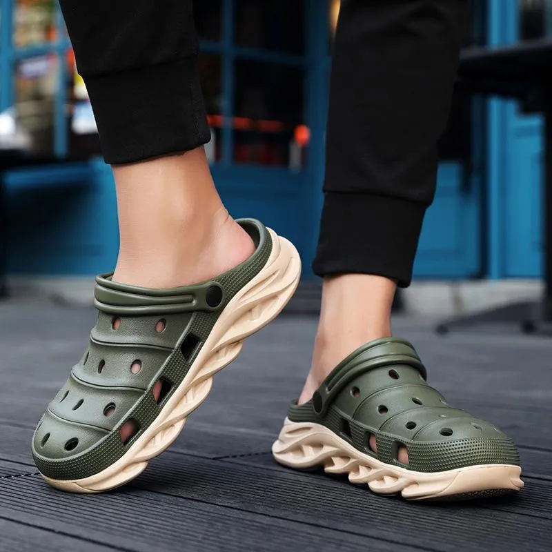 Men's closed toe hollow slip on beach sandals antiskid comfy walking water shoes