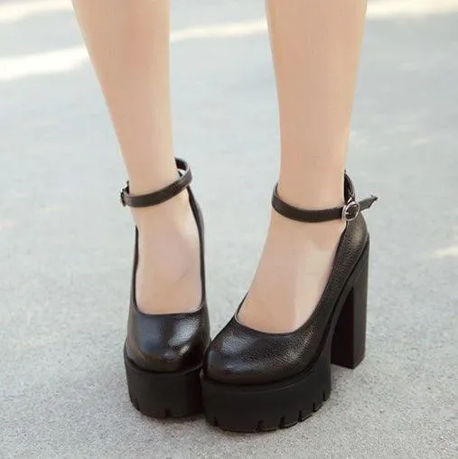 Minimalist Gothic Ankle Strap Platform Court Pumps, Fashionable High Heel Shoes For Women