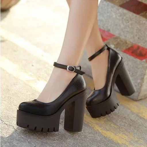 Minimalist Gothic Ankle Strap Platform Court Pumps, Fashionable High Heel Shoes For Women