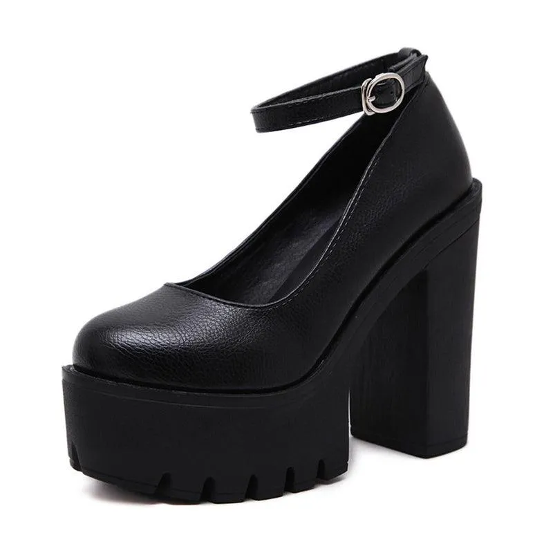 Minimalist Gothic Ankle Strap Platform Court Pumps, Fashionable High Heel Shoes For Women