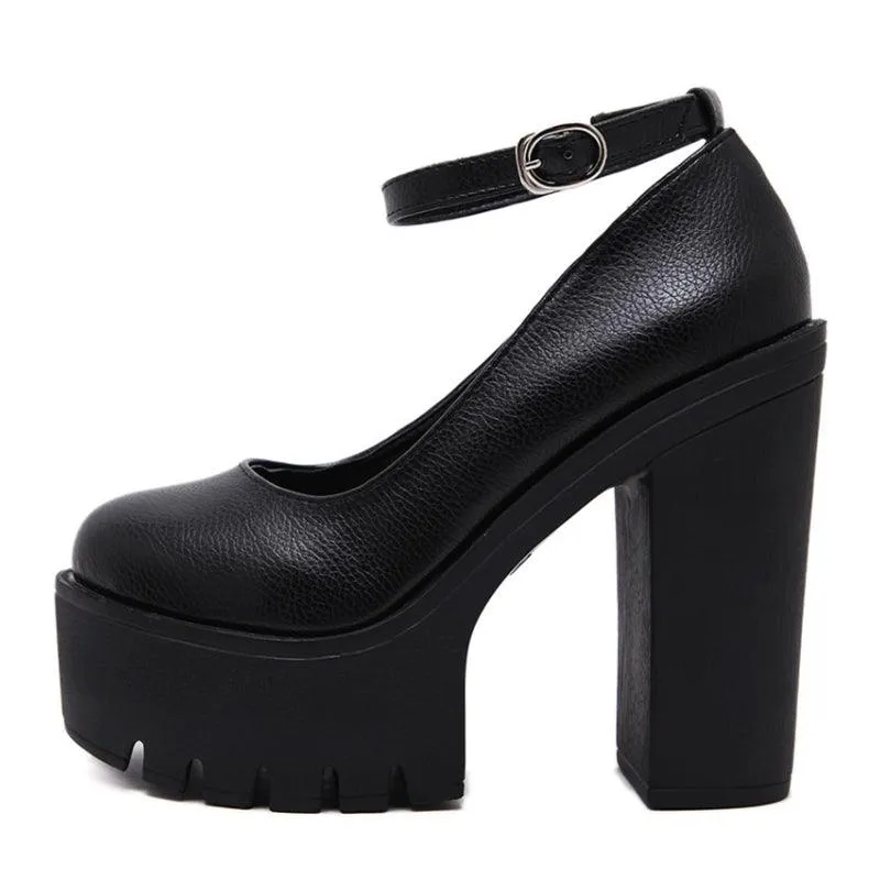 Minimalist Gothic Ankle Strap Platform Court Pumps, Fashionable High Heel Shoes For Women