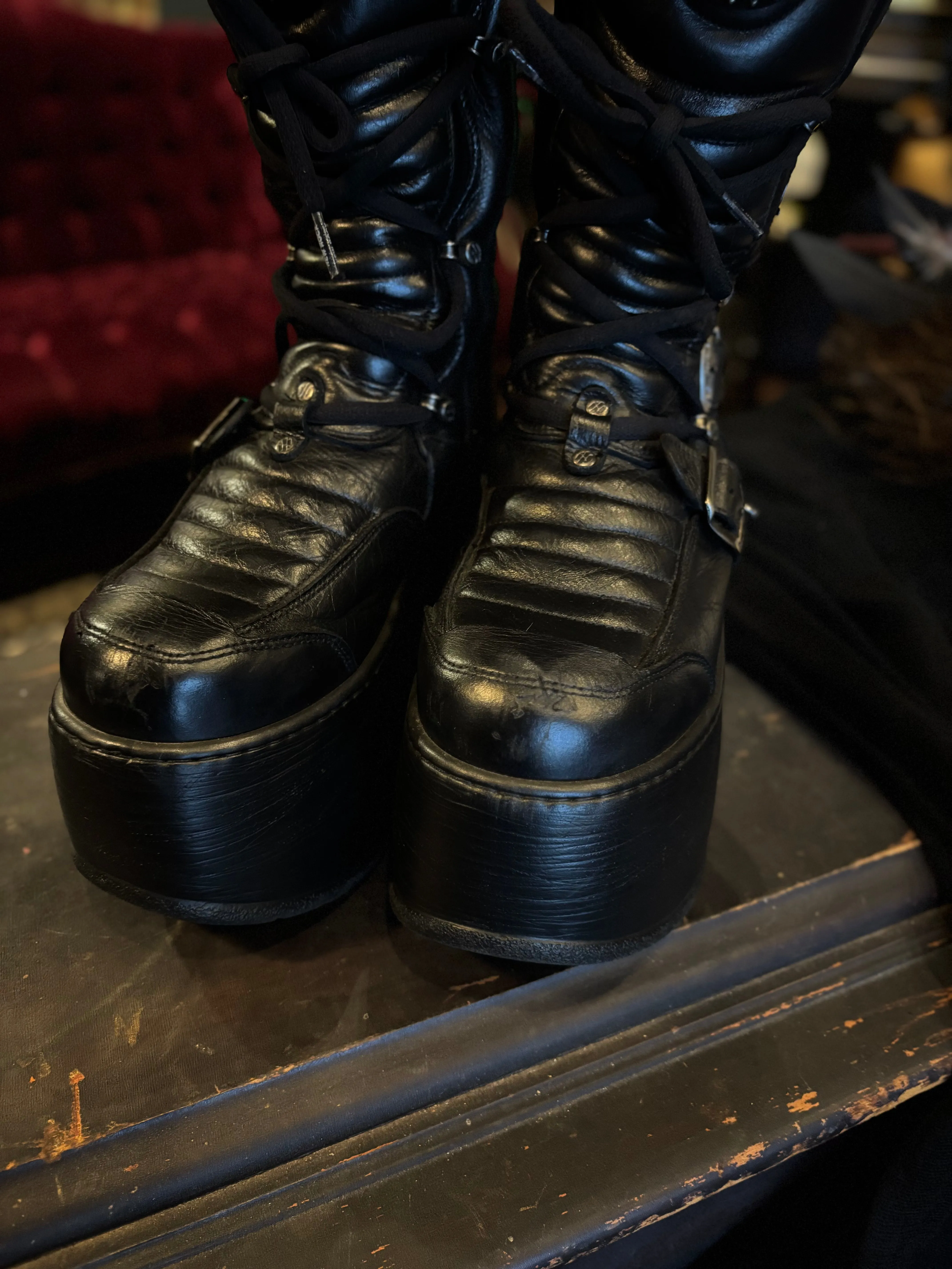 New Rock Modern Black Multi-Buckle Platform Boots EU 39