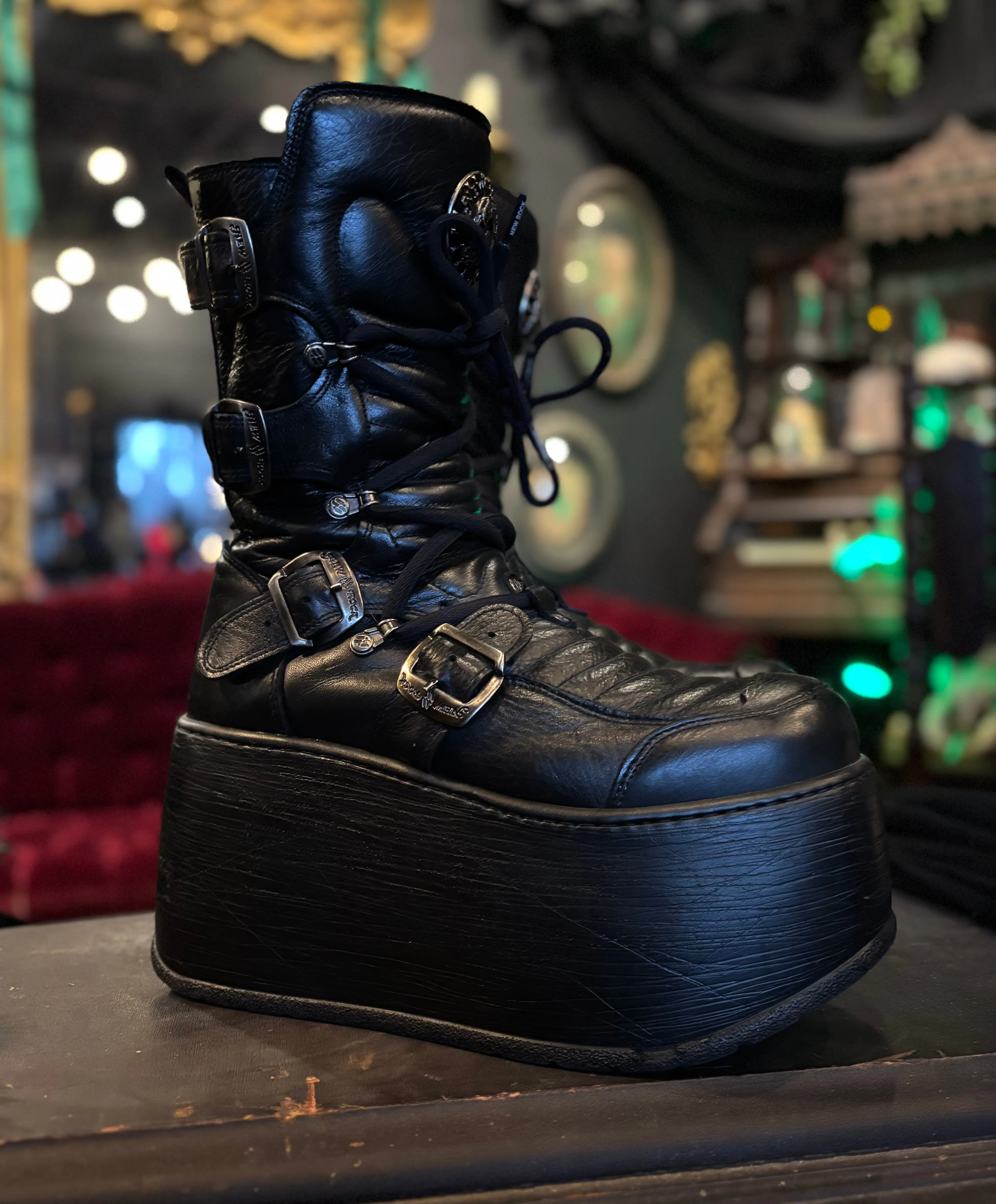 New Rock Modern Black Multi-Buckle Platform Boots EU 39