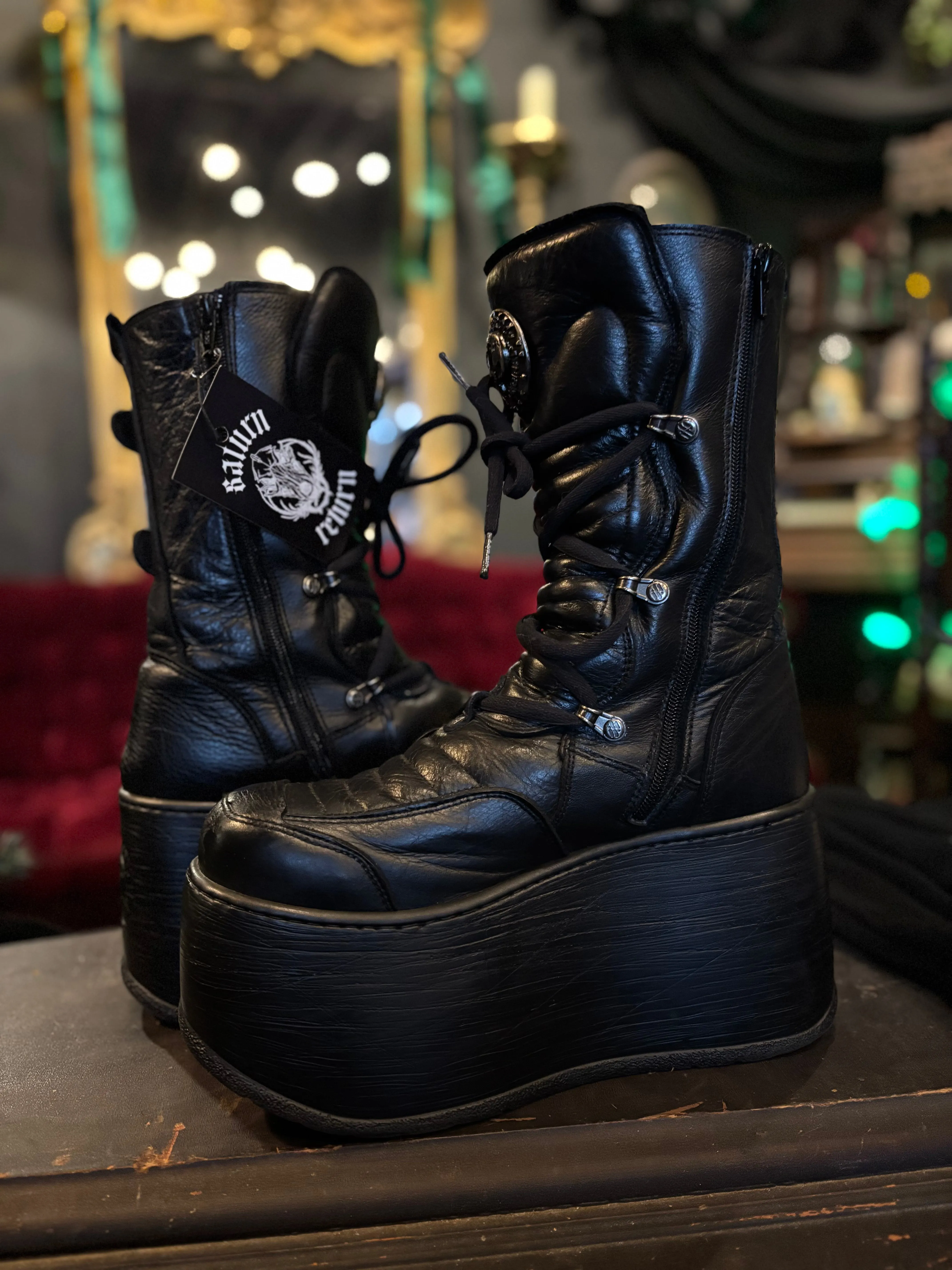 New Rock Modern Black Multi-Buckle Platform Boots EU 39