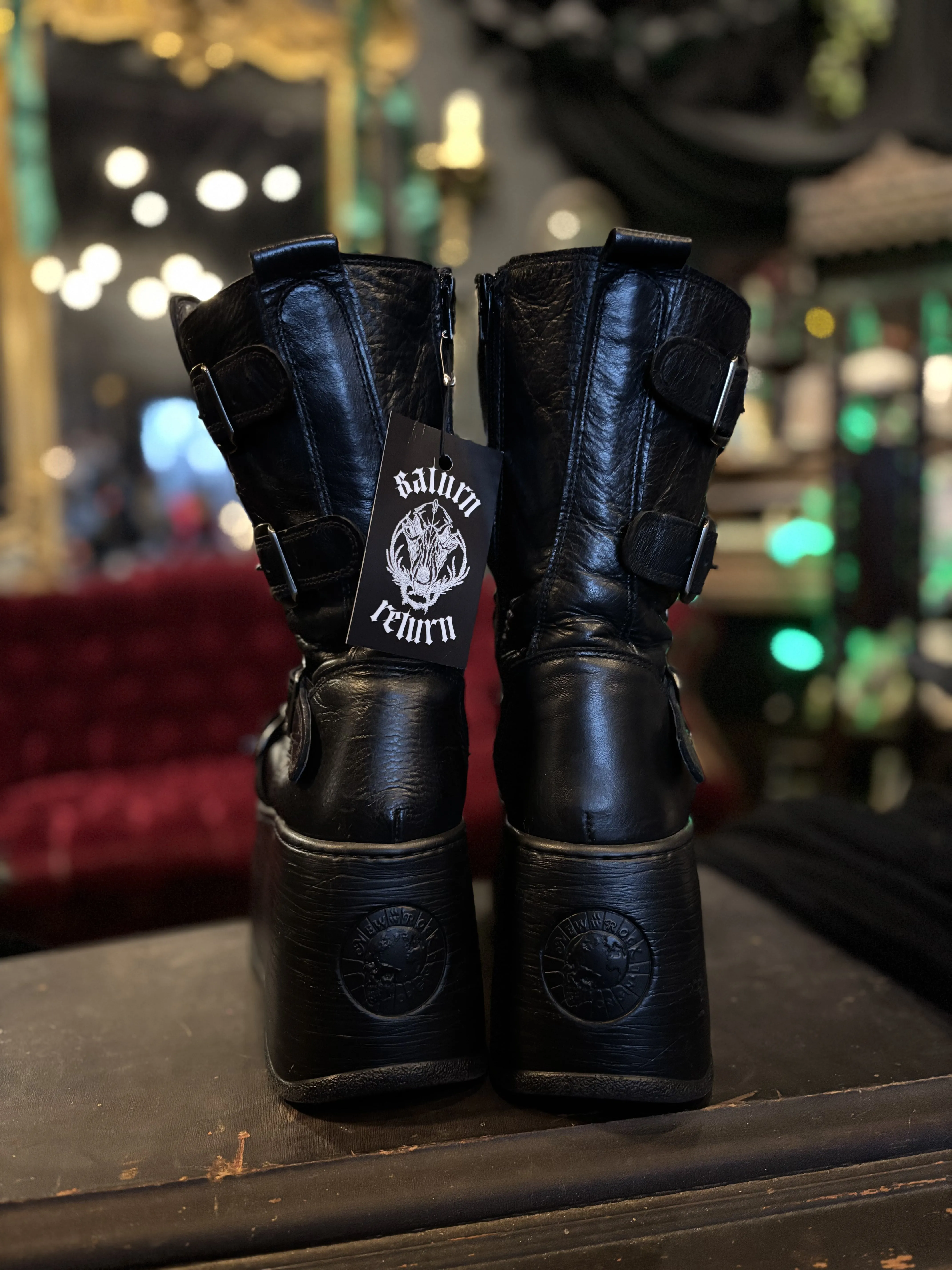 New Rock Modern Black Multi-Buckle Platform Boots EU 39