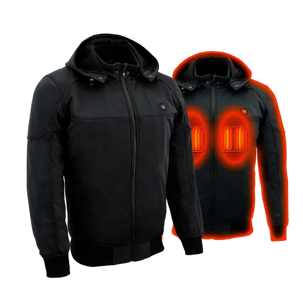 Nexgen Heat MPM1761SET Mens Black 'Heated' Soft Shell Racing Style Motorcycle Heated Jacket for Riding w/ Battery
