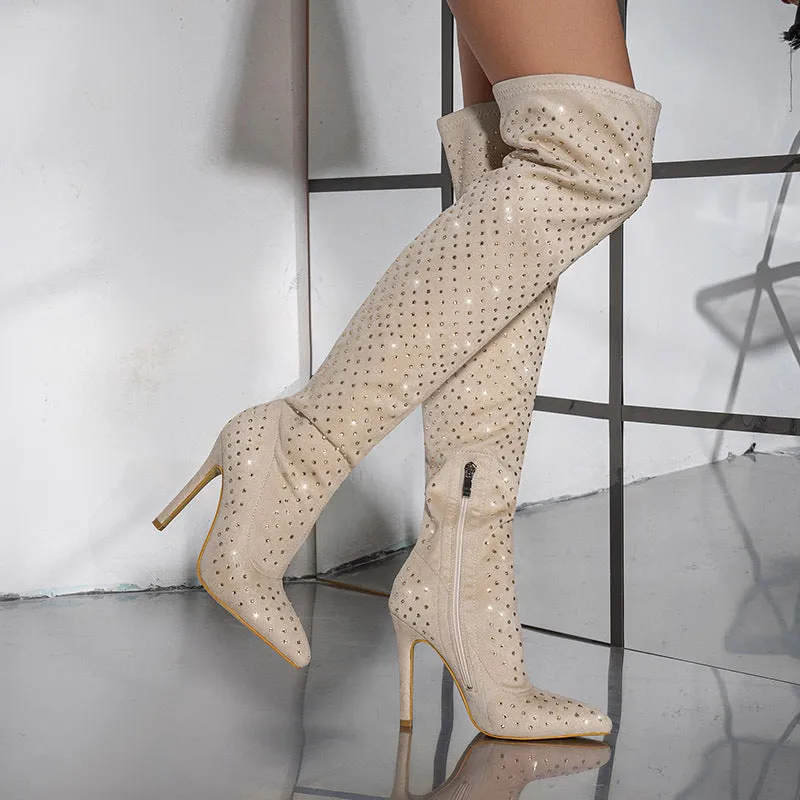 Nolana Shiny Rhinestone Over-the-knee Boots