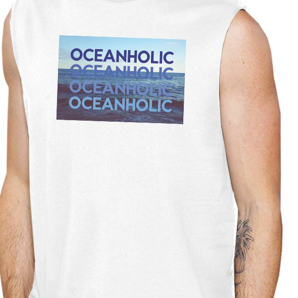 Oceanholic Mens White Graphic Tanks Lightweight Muscle Tank Top