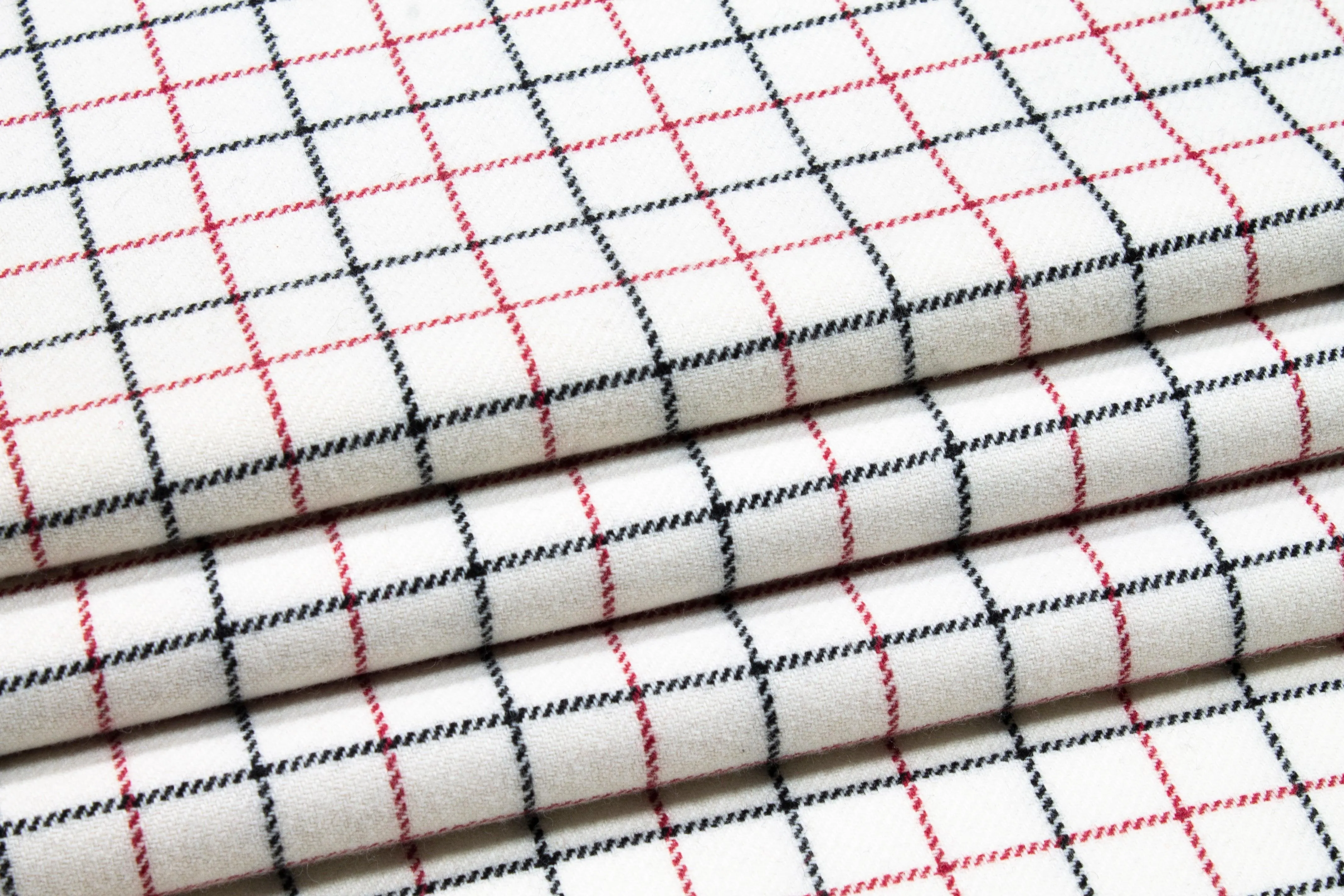 Off White, Red and Black Medium Checked Italian Wool