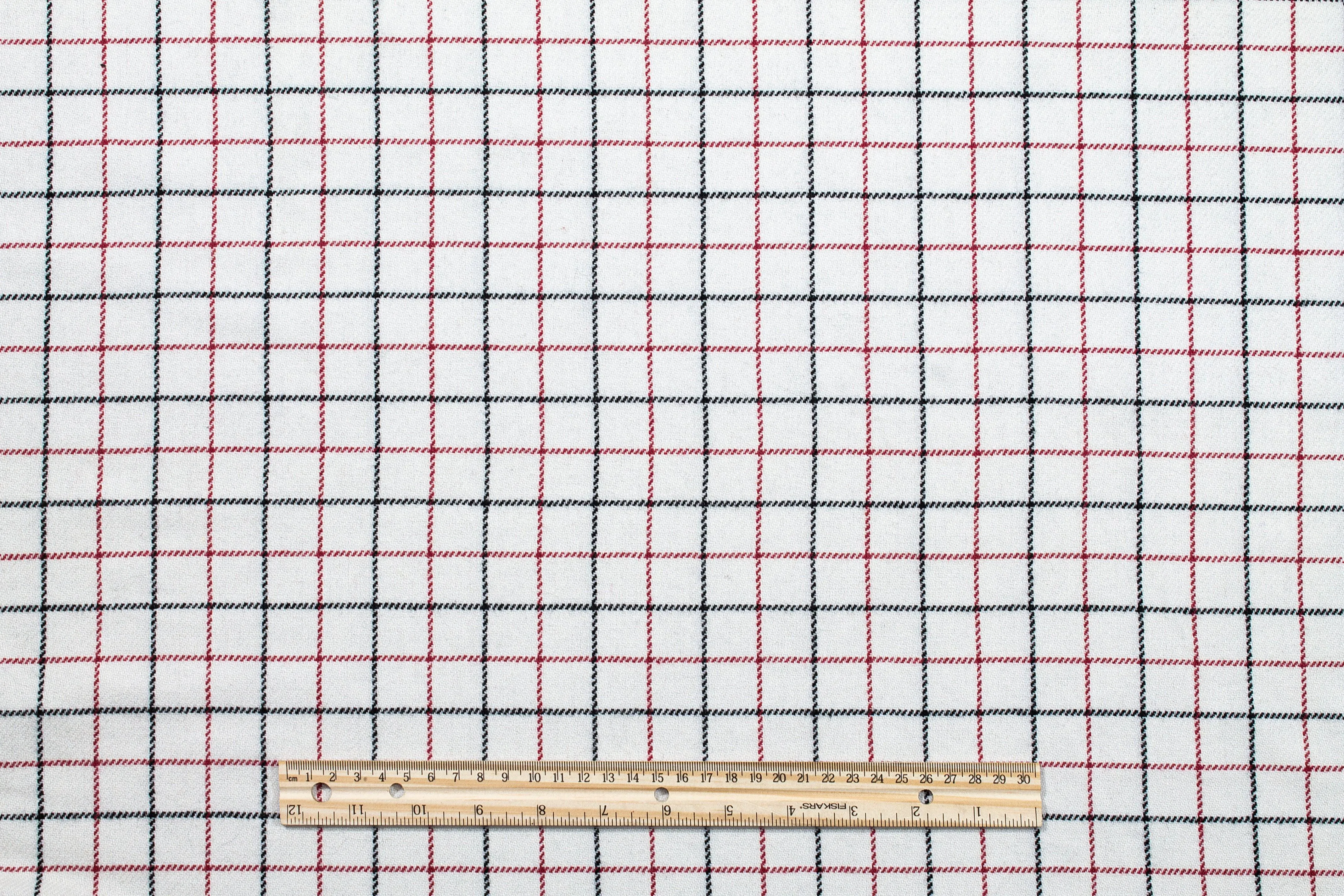 Off White, Red and Black Medium Checked Italian Wool