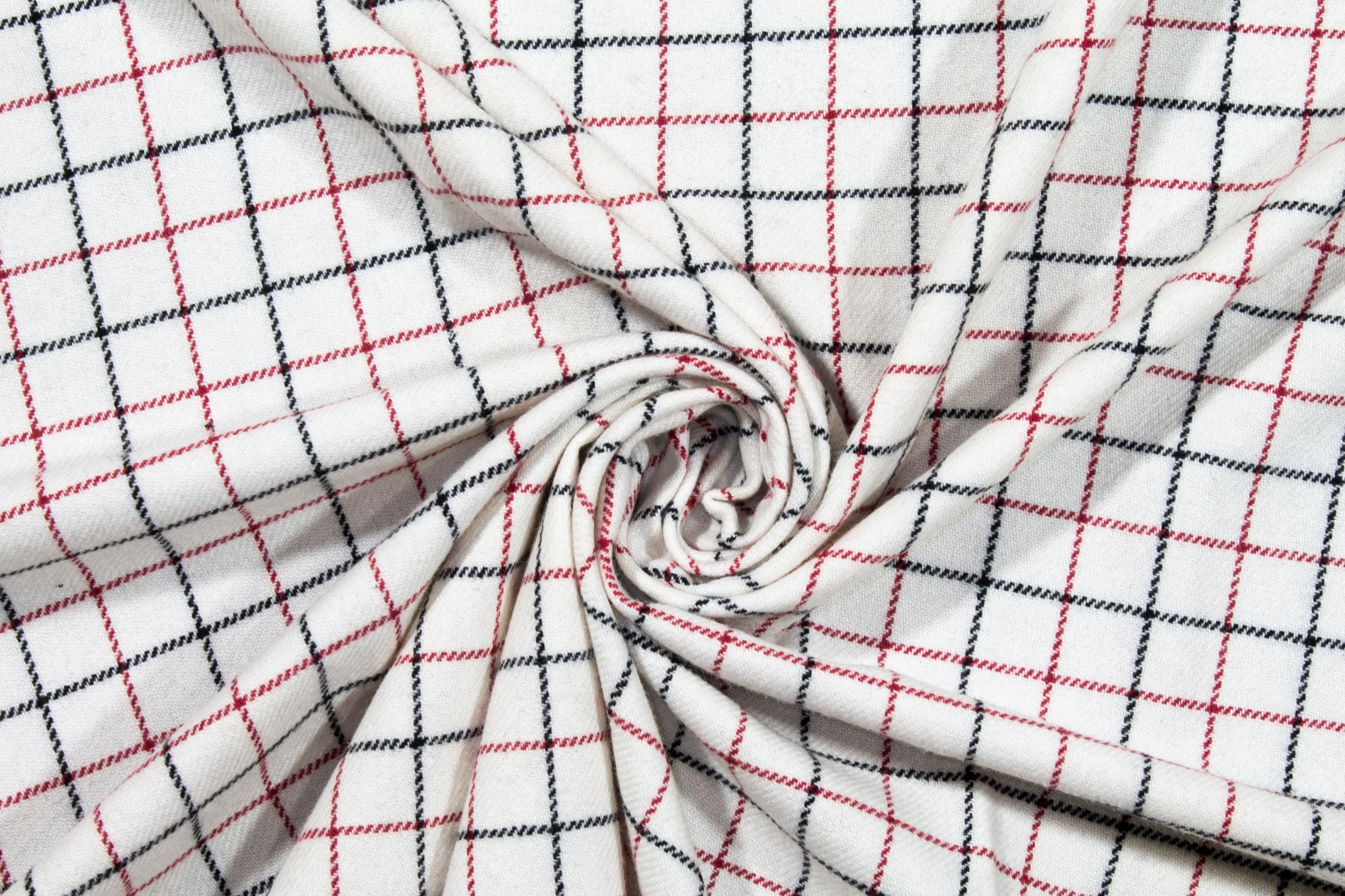 Off White, Red and Black Medium Checked Italian Wool