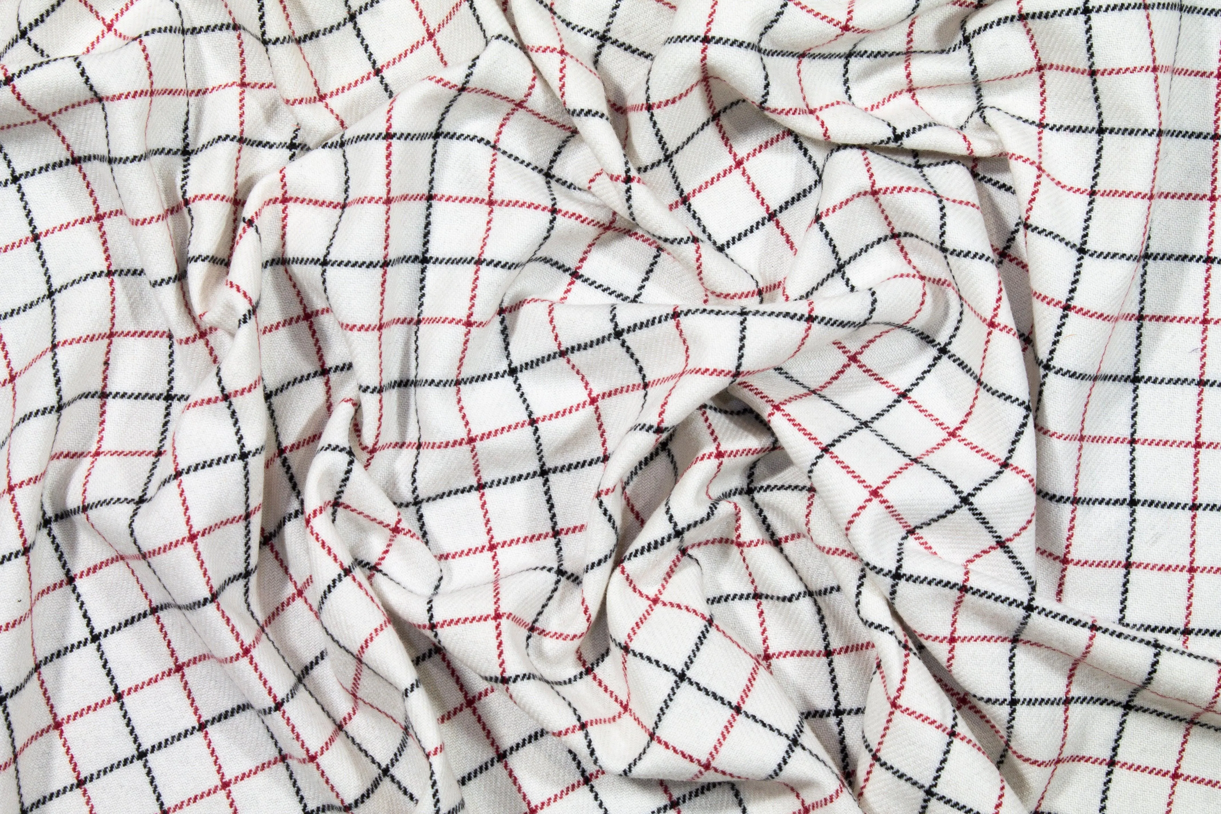Off White, Red and Black Medium Checked Italian Wool
