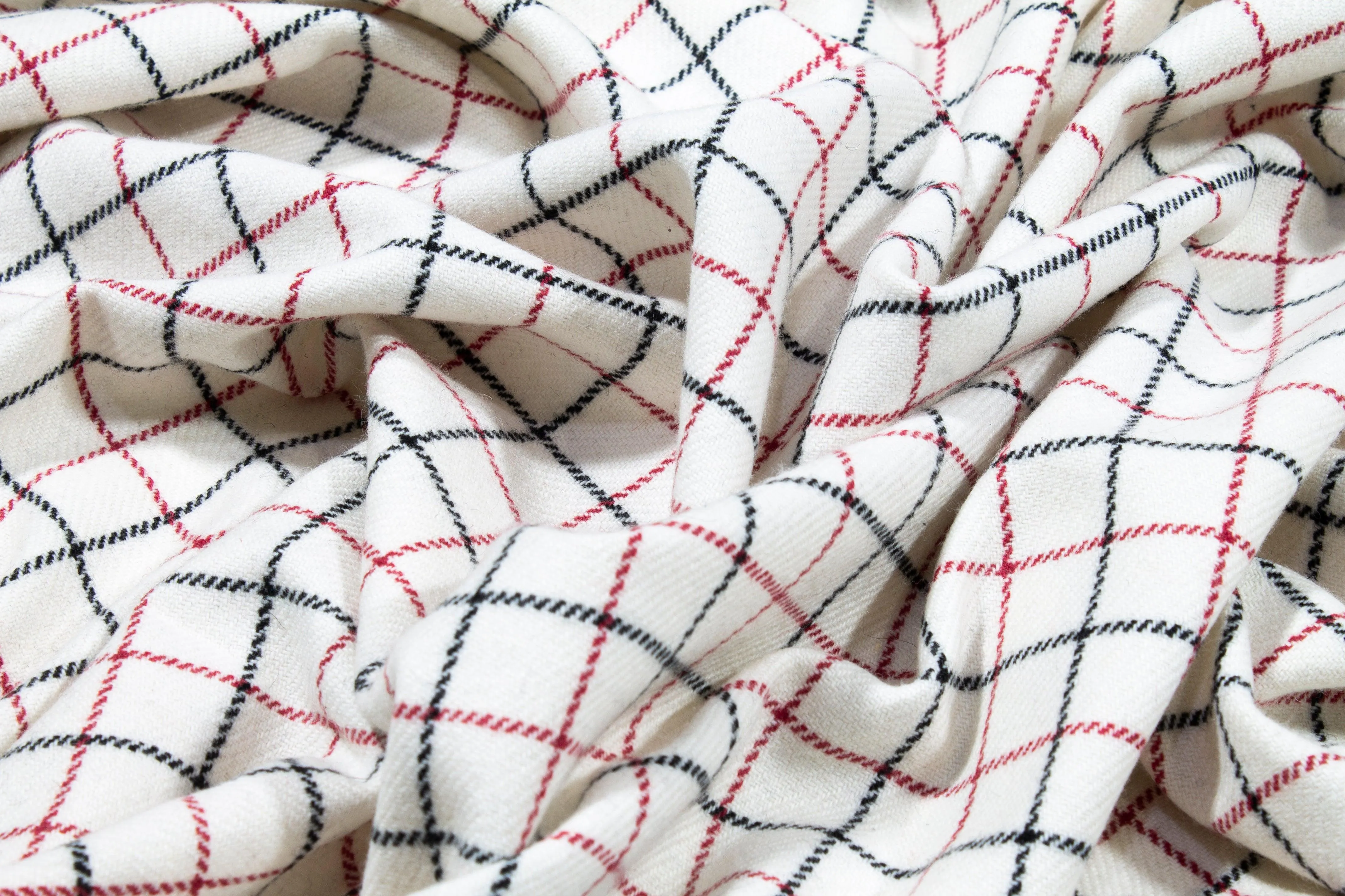 Off White, Red and Black Medium Checked Italian Wool