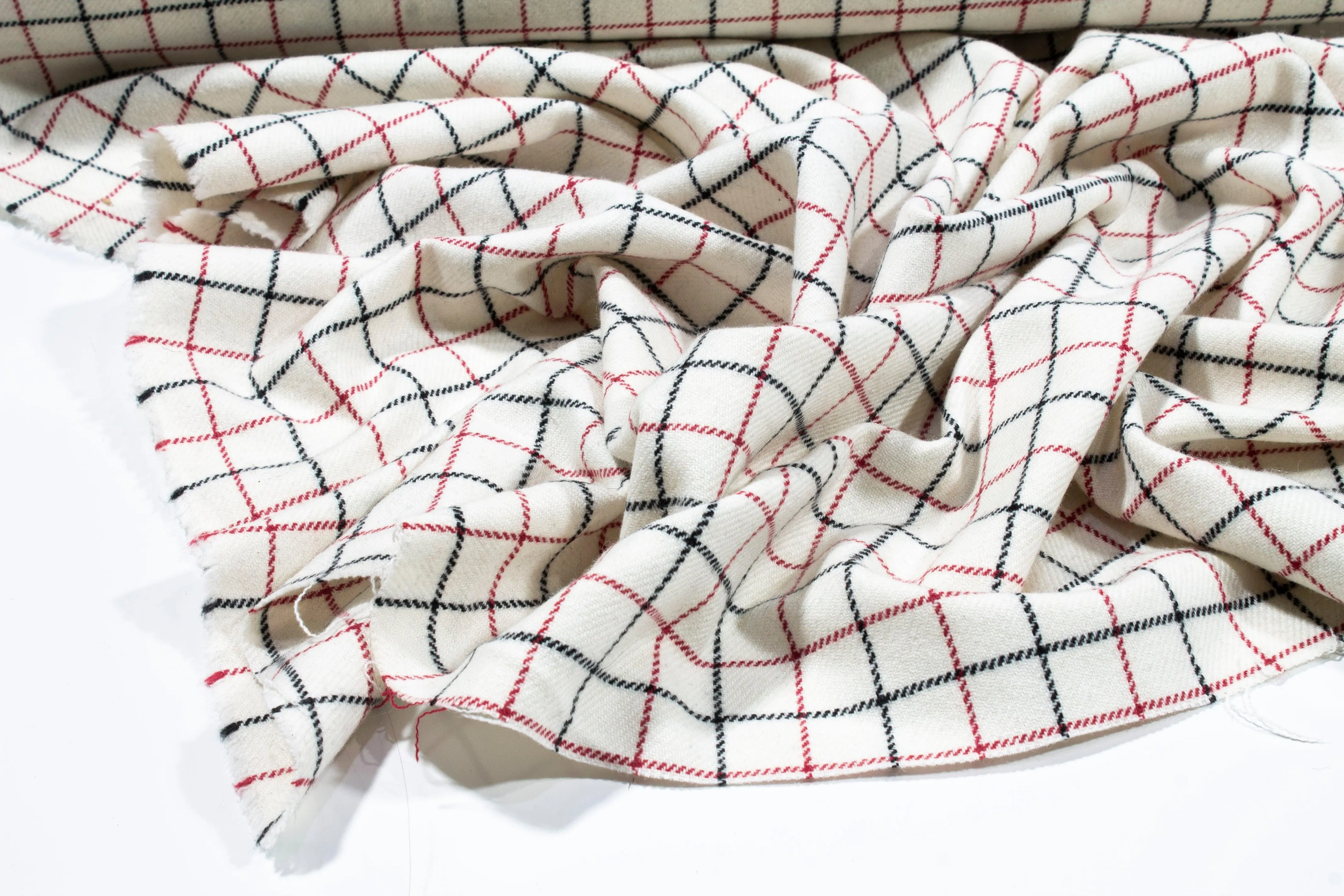 Off White, Red and Black Medium Checked Italian Wool