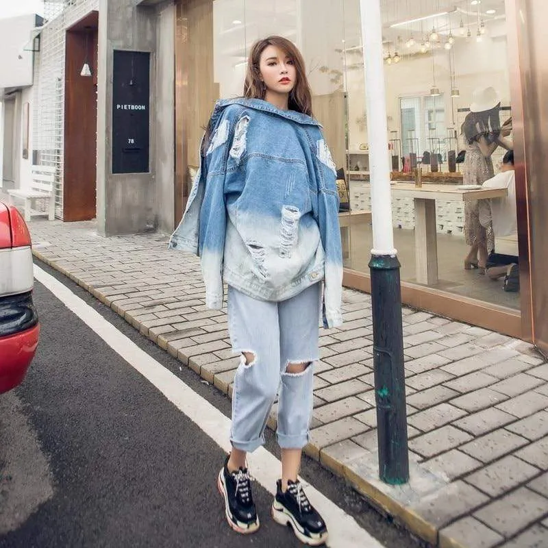 Ombre Gradient Distressed Denim Jacket | Millennials