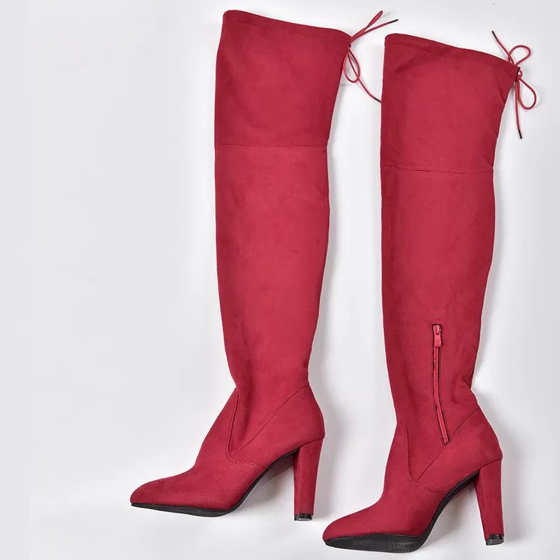 Over the knee heeled boots elastic suede long boots thigh high boots