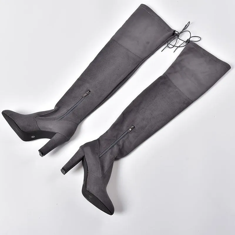 Over the knee heeled boots elastic suede long boots thigh high boots