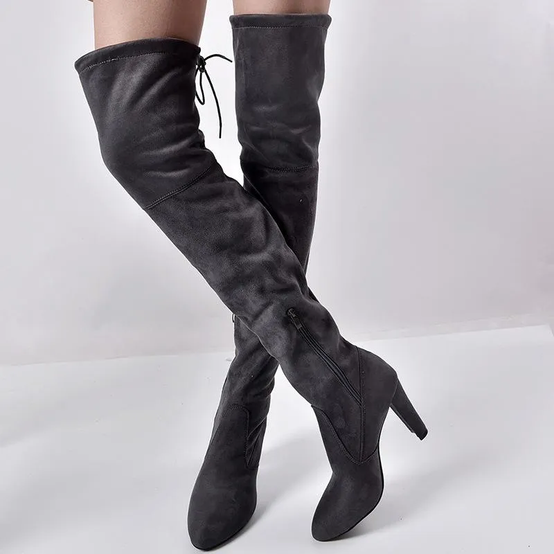Over the knee heeled boots elastic suede long boots thigh high boots