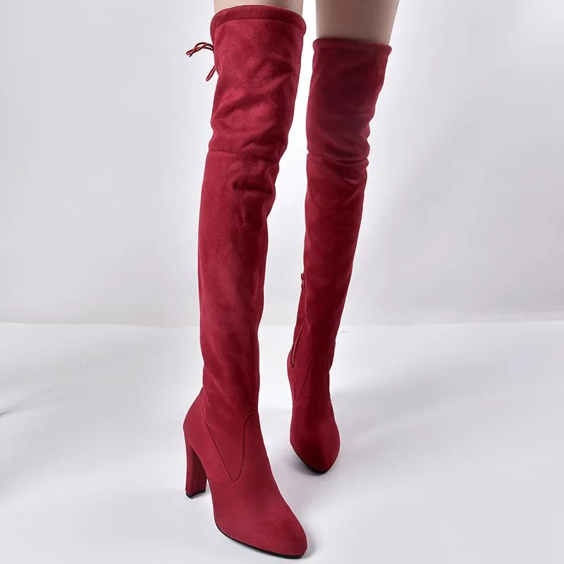 Over the knee heeled boots elastic suede long boots thigh high boots